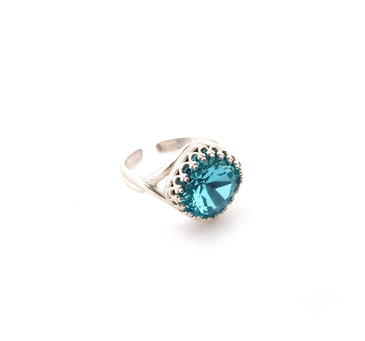 Swarovski Crystal Blue Topaz Cushion Sterling Ring