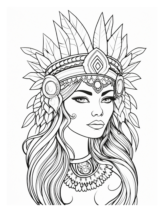 Warrior Dreams – 50 Boho Goddess & Dreamcatcher Coloring Pages (Instant Download PDF)
