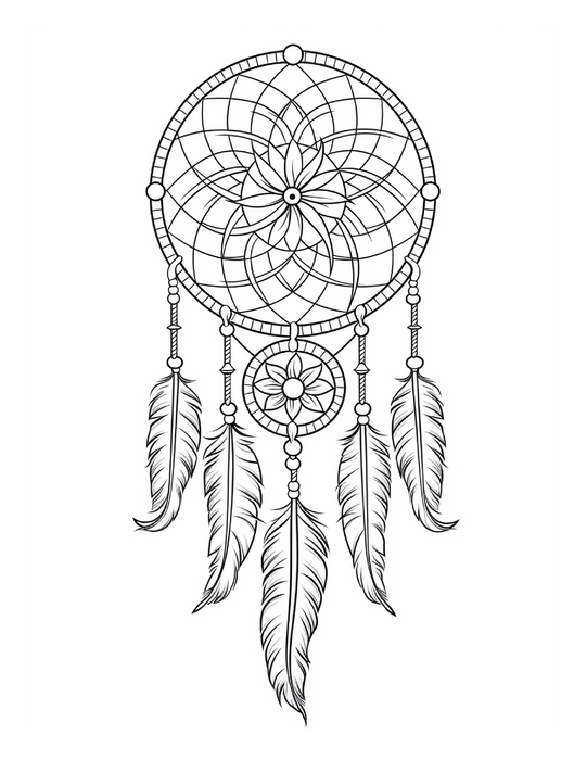 Warrior Dreams – 50 Boho Goddess & Dreamcatcher Coloring Pages (Instant Download PDF)