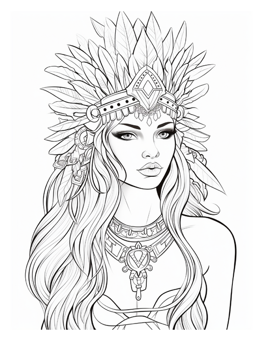 Warrior Dreams – 50 Boho Goddess & Dreamcatcher Coloring Pages (Instant Download PDF)