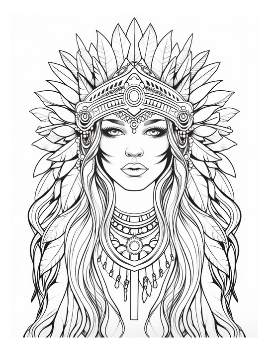 Warrior Dreams – 50 Boho Goddess & Dreamcatcher Coloring Pages (Instant Download PDF)