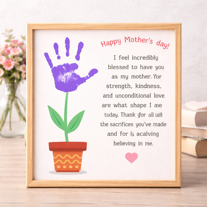Mother’s Day Handprint Flower Printable Gift | Kids DIY Keepsake Art | Instant Download Mom Gift | Preschool Craft | Handprint Template