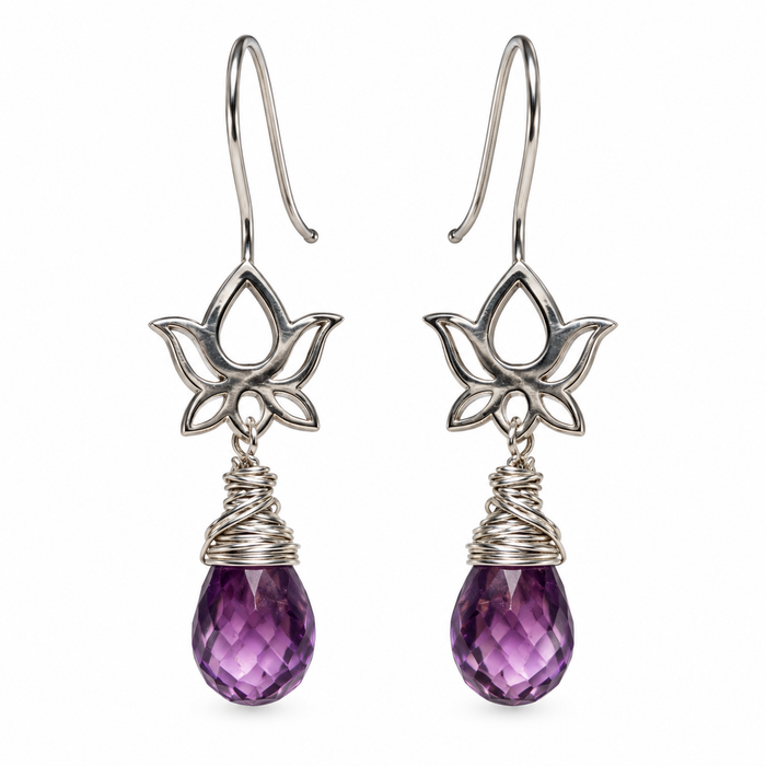 Amethyst Lotus Flower Earrings
