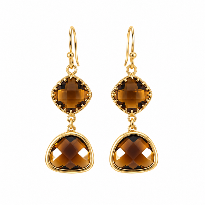 Faceted Brown Glass Drop Earrings – 14k Gold Filled