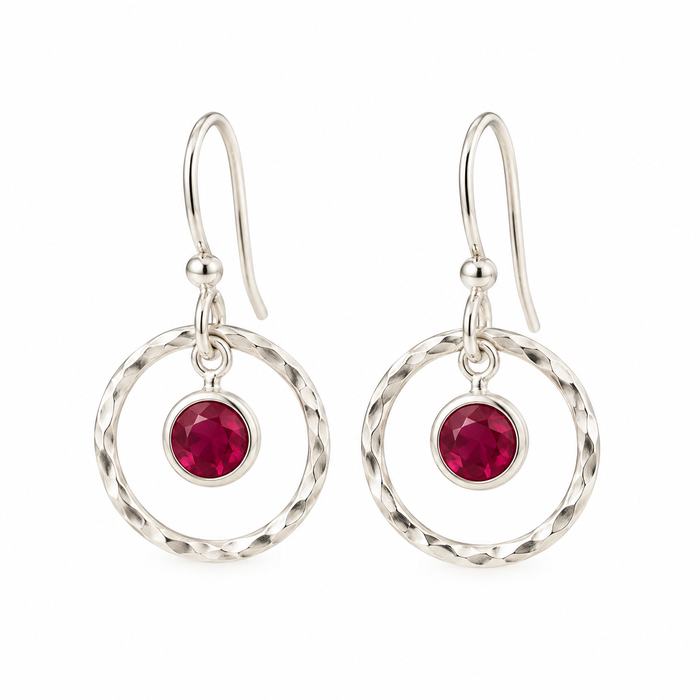 Hammered Orbit Birthstone Earrings – Sterling Silver