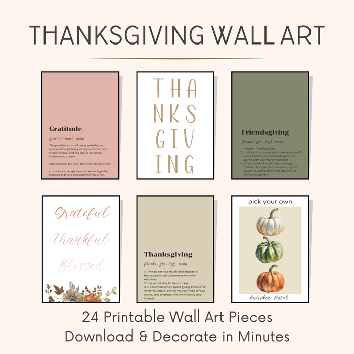 Thanksgiving Wall Art Set (24 Printable Pieces) – Modern Fall Decor Instant Download