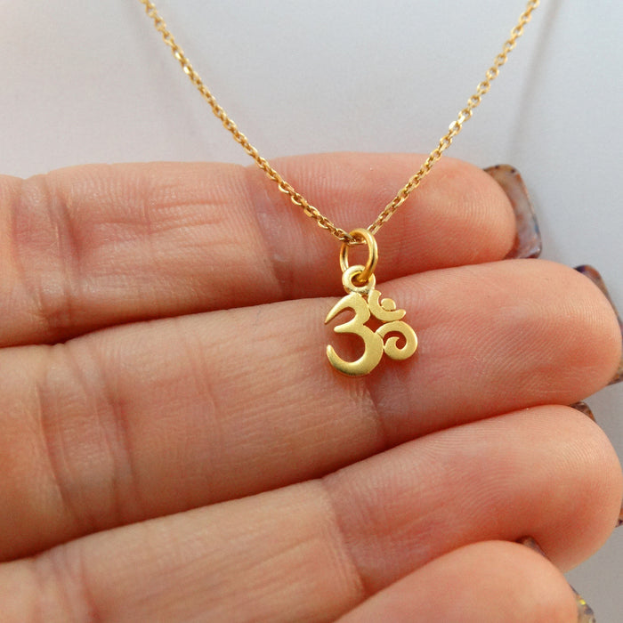 Gold Tiny Ohm Necklace – Minimalist Yoga Symbol on 16" Gold Filled Chain
