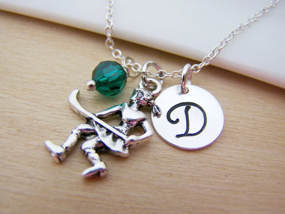 Field Hockey Necklace – Sterling Silver with Birthstone & Initial Charm