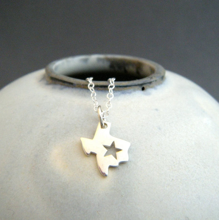 Texas State Necklace – Sterling Silver Charm with Star Cutout on 16" Chain