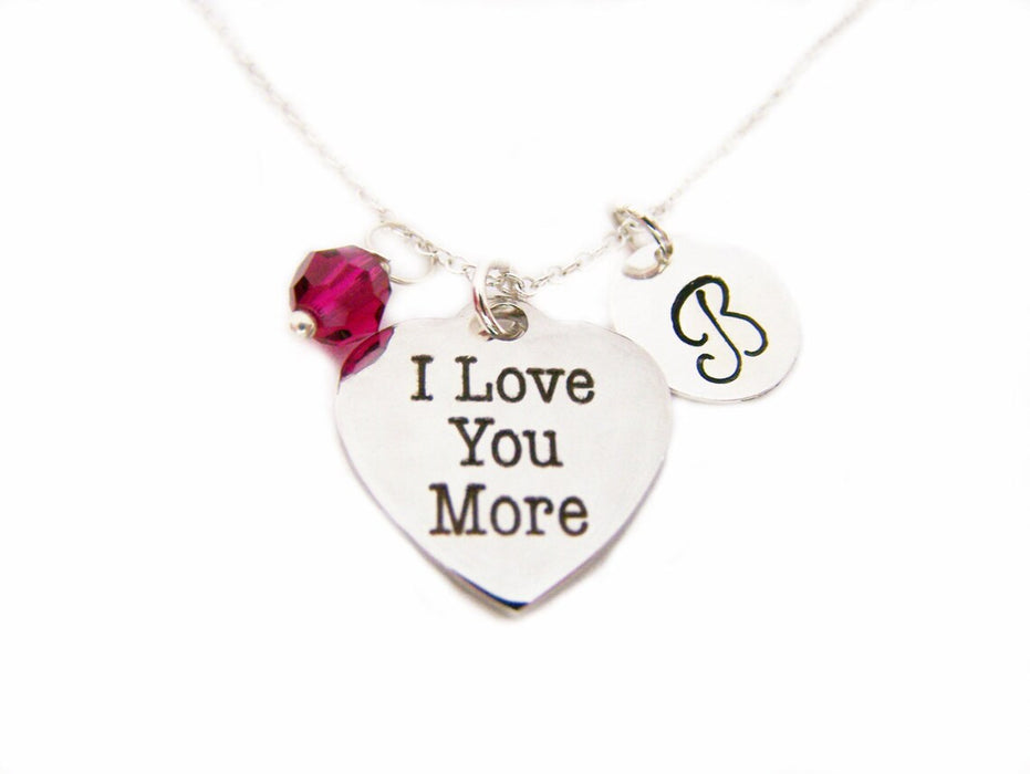 I Love You More Heart Necklace – Sterling Silver with Birthstone & Initial Charm