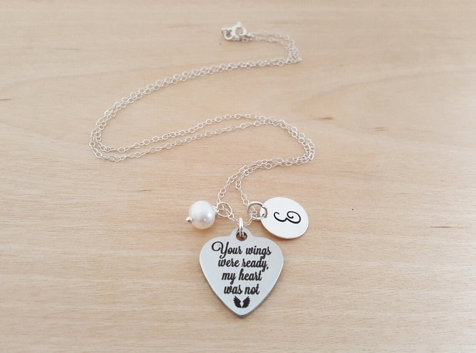 Your Wings Were Ready, My Heart Was Not Necklace – Sterling Silver with Birthstone & Initial Charm