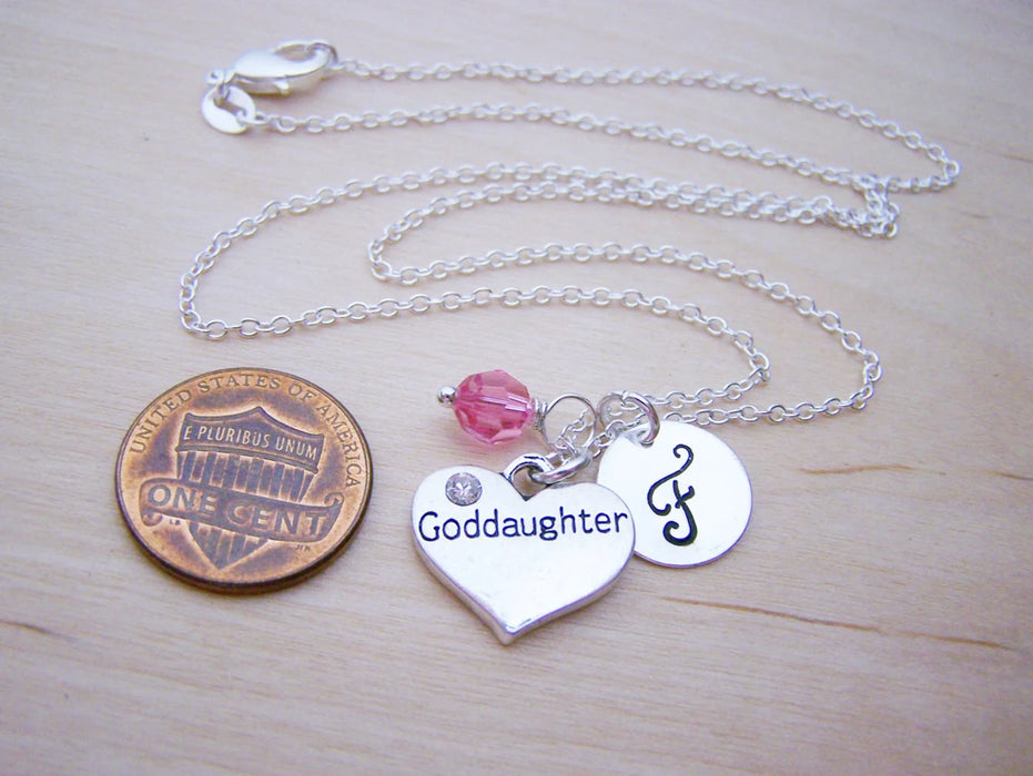 Goddaughter Necklace – Sterling Silver with Birthstone & Initial Charm