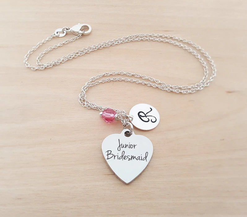 Junior Bridesmaid Necklace – Sterling Silver with Birthstone & Initial – Flower Girl Gift