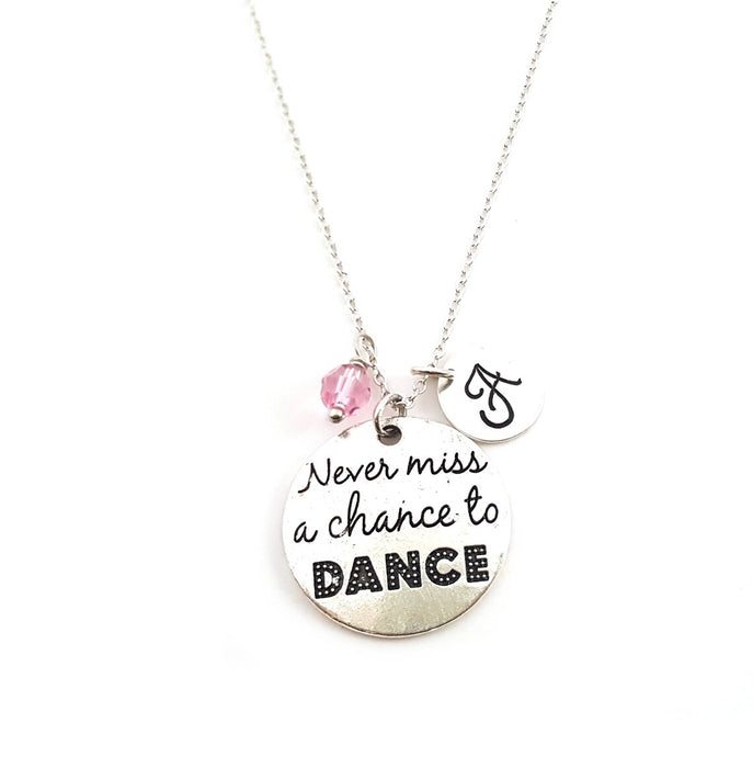 Never Miss a Chance to Dance Necklace – Sterling Silver with Birthstone & Initial Charm