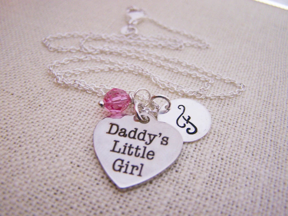 Daddy’s Little Girl Necklace – Sterling Silver with Birthstone & Initial Charm