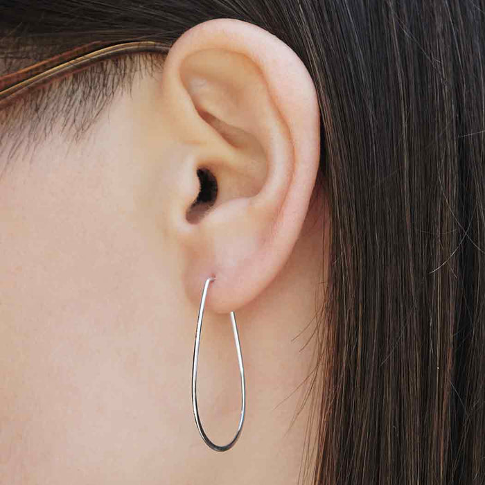 Sterling Silver Teardrop Hoop Earrings – 38x21mm Lightweight Everyday Hoops