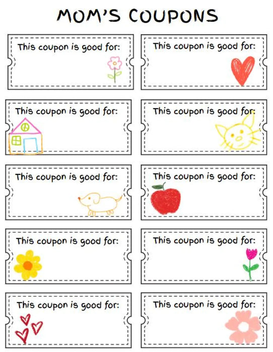 Close-up of DIY printable coupon book pages for moms