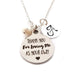 Necklace with a pendant that reads 'Thank you for loving me as your own' on a white background