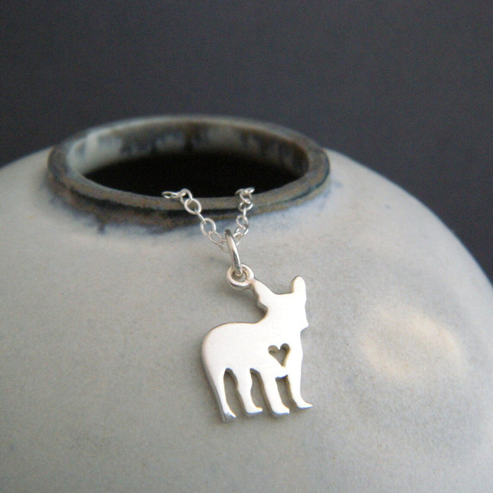 French Bulldog Necklace Small Sterling Pet Heart Pendant