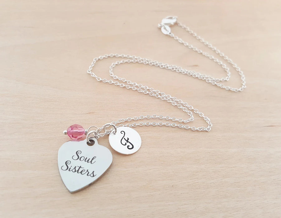 Soul Sisters Necklace – Sterling Silver with Birthstone & Initial Charm