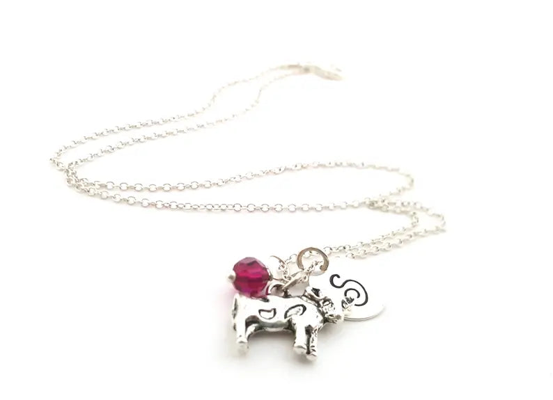 Personalized Cow Necklace – Sterling Silver Chain with Birthstone & Initial