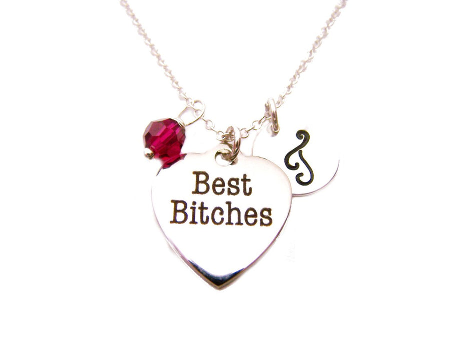 Best Bitches Necklace – Sterling Silver with Birthstone & Initial Charm