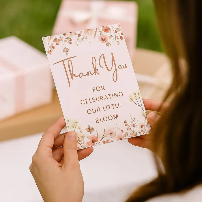 Editable wildflower-themed baby shower invite with matching thank you card