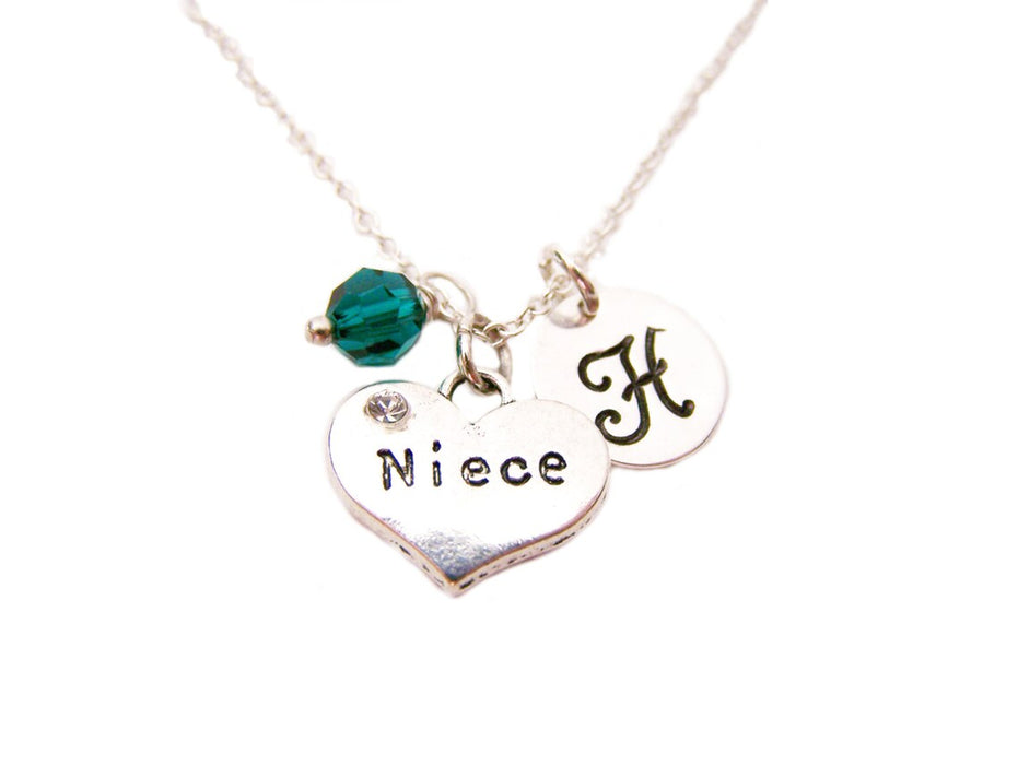 Niece Necklace – Sterling Silver with Birthstone & Initial Charm