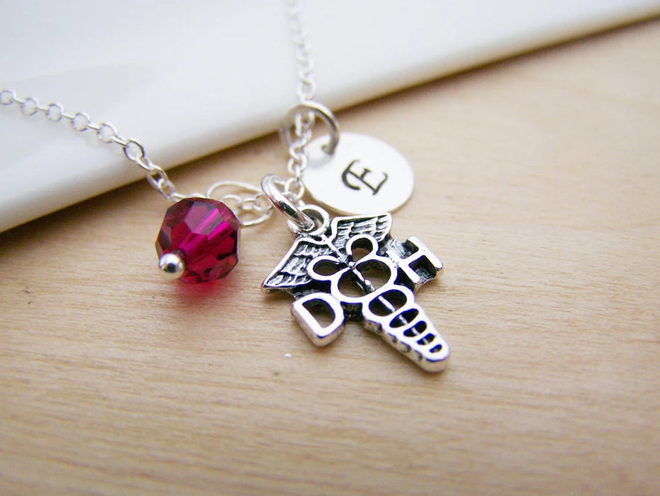 Dental Hygienist Necklace – Sterling Silver with Birthstone & Initial Charm