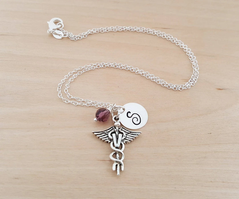 Personalized Veterinarian Necklace – Sterling Silver Chain with Birthstone & Initial