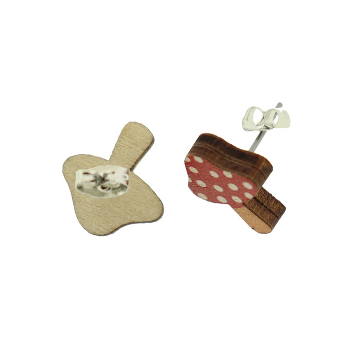 🍄 Charming Red Mushroom Wood Stud Earrings 🍄