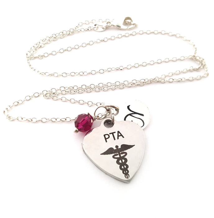 Personalized Physical Therapy Assistant Necklace – Sterling Silver Chain with Birthstone & Initial
