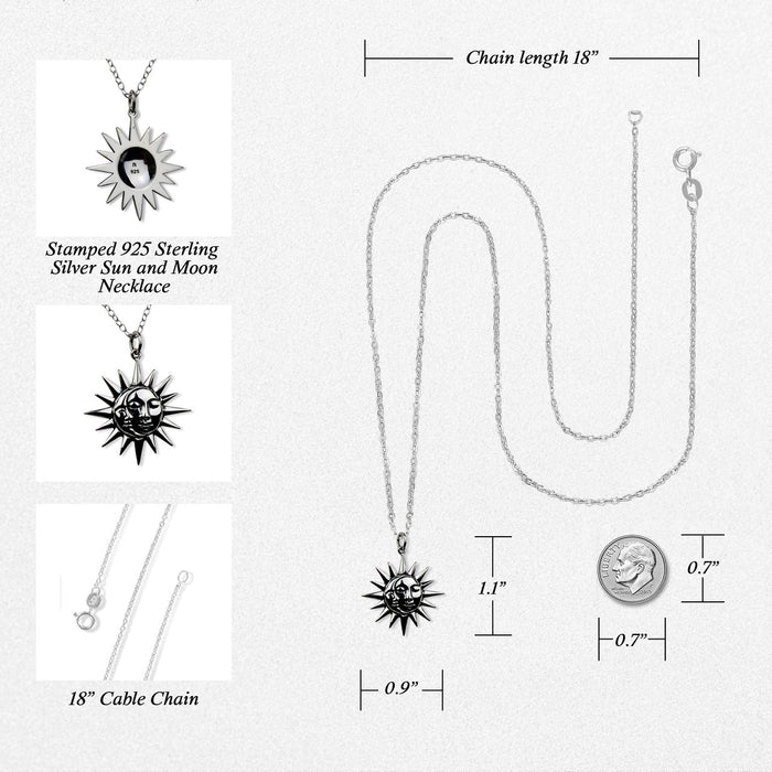 Moon and Sun Necklace – Sterling Silver Celestial Pendant with Faces on 16" Chain
