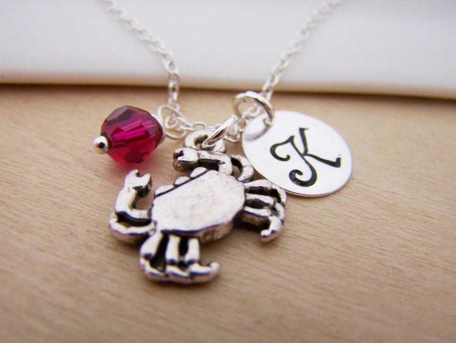 Personalized Cancer Zodiac Necklace – Sterling Silver Chain with Birthstone & Initial