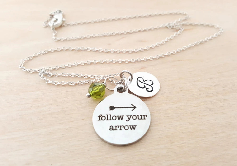 Follow Your Arrow Necklace – Sterling Silver with Birthstone & Initial Charm