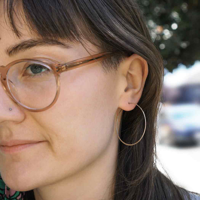 Sterling Silver Half Hammered Circle Hoop Earrings 40mm