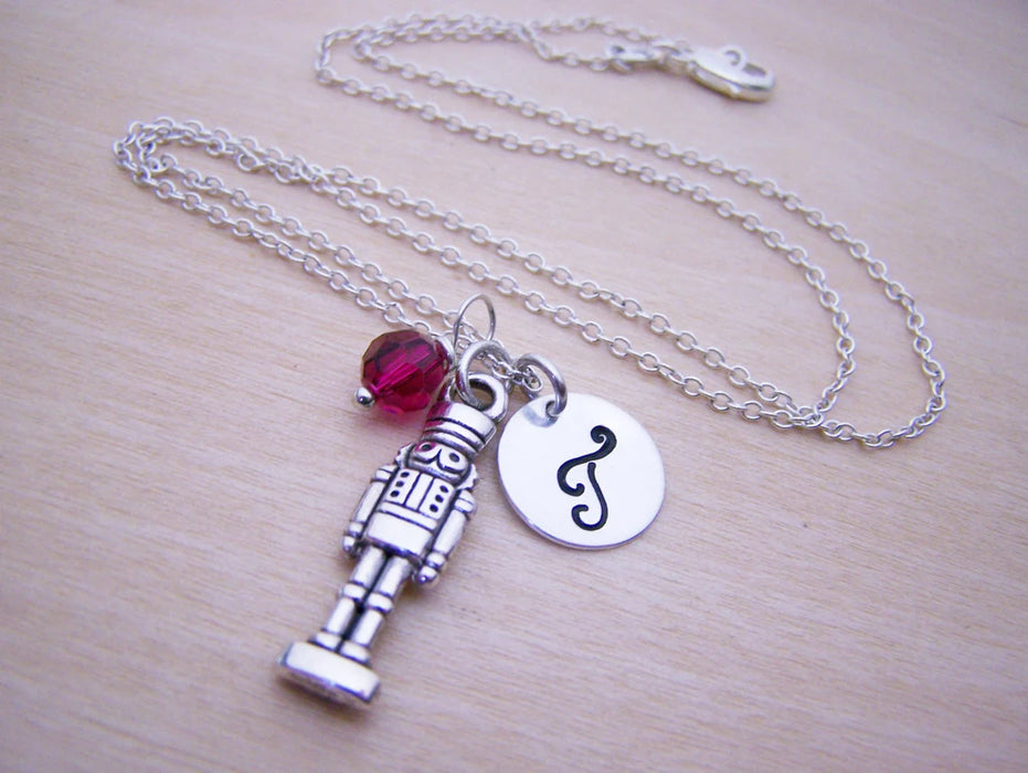 Nutcracker Necklace – Sterling Silver with Birthstone & Initial Charm