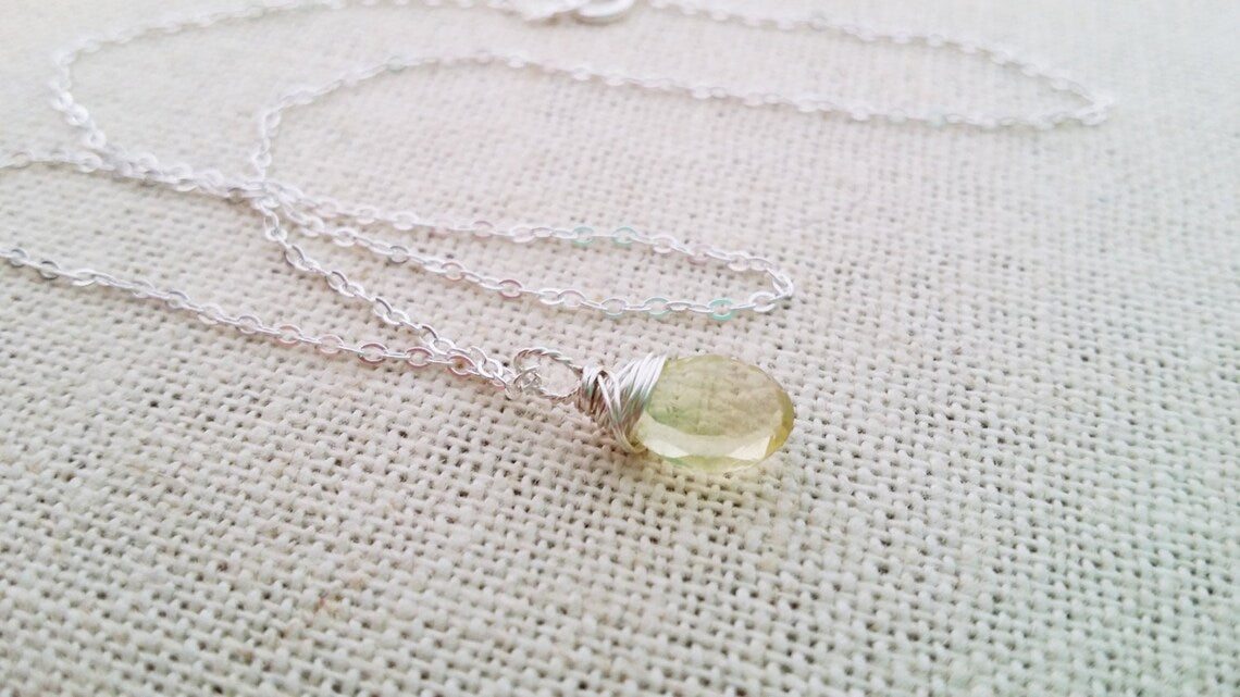 Yellow Citrine Necklace - November Birthstone - Dainty Drop Necklace - Sterling Silver Necklac