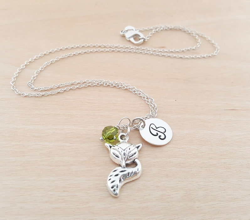 Fox Necklace – Sterling Silver with Birthstone & Initial Charm