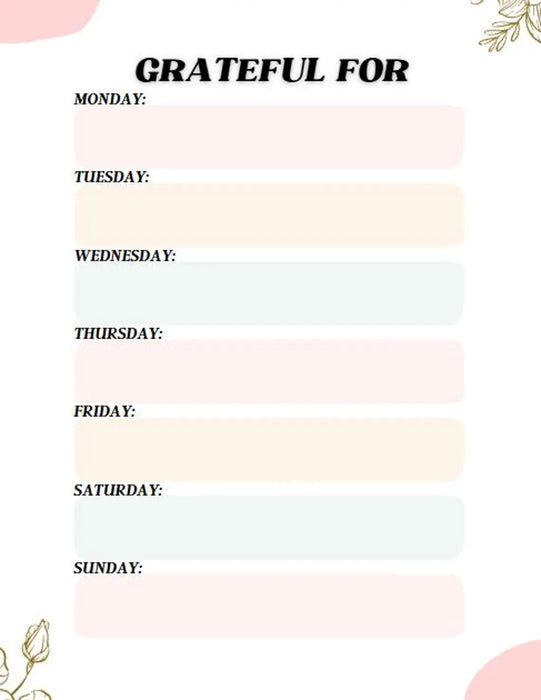 Printable self-improvement planner featuring gratitude and goal-setting pages