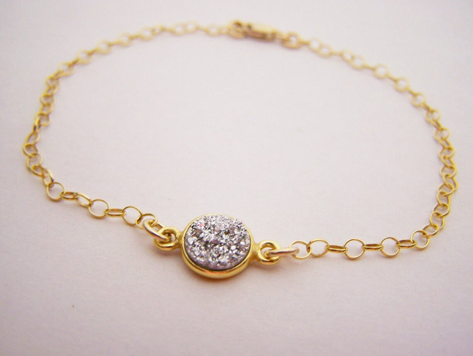 Silver Druzy Dainty 14k Gold Filled Chain Stacking Bracelet