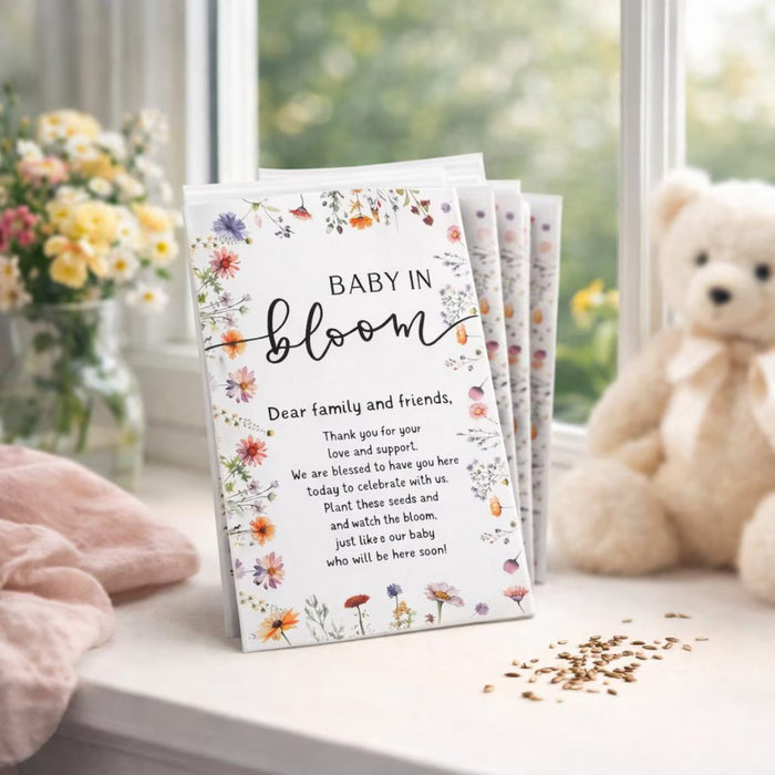 Baby Shower Favors 25 Pack, Baby in Bloom Seed Packets, Wildflower Seed Favors
