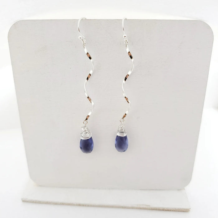 Iolite Quartz Spiral Earrings - Sterling Silver Dangle Earrings