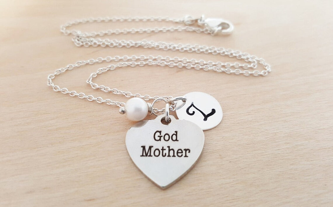 Godmother Necklace – Sterling Silver with Birthstone & Initial Charm