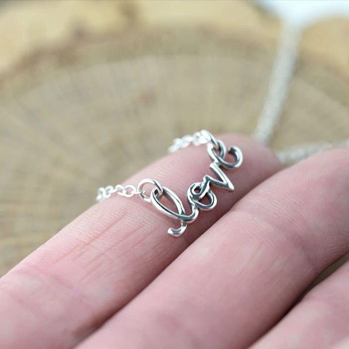 Love Script Necklace – Sterling Silver, 16" Dainty Chain