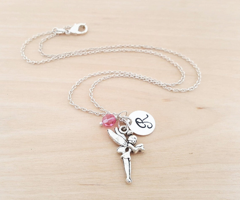 Fairy Necklace – Sterling Silver with Birthstone & Initial Charm