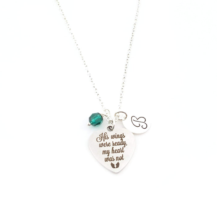 His Wings Were Ready, My Heart Was Not – Personalized Sterling Silver Memorial Necklace