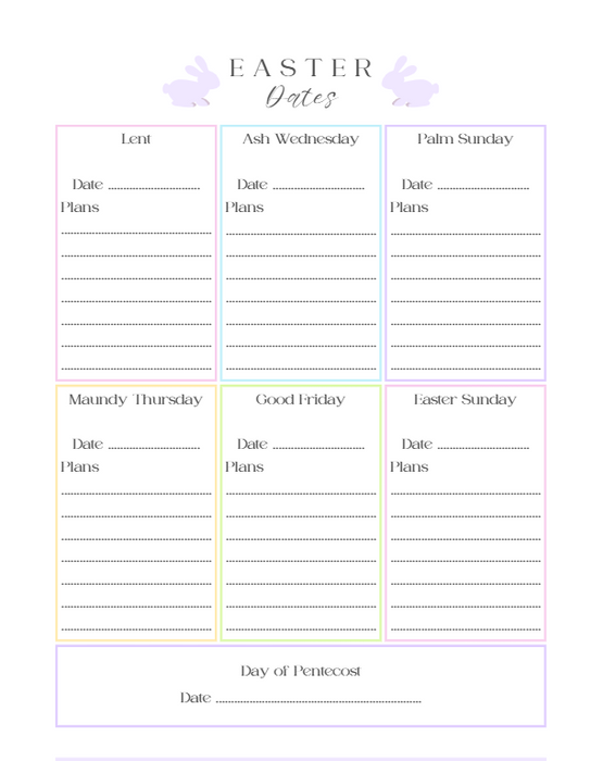 Printable Easter Planner – 40-Page Canva Template for Meals, Baskets, Egg Hunts & More