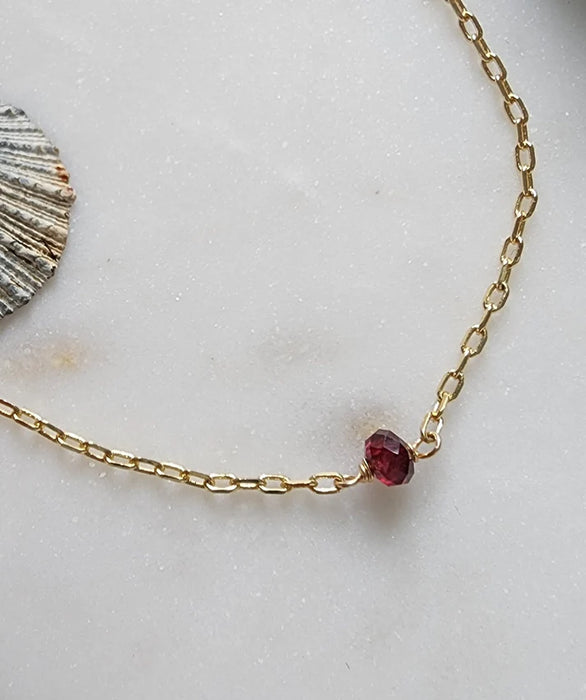 Dainty Garnet Anklet – 14k Gold Filled or Sterling Silver