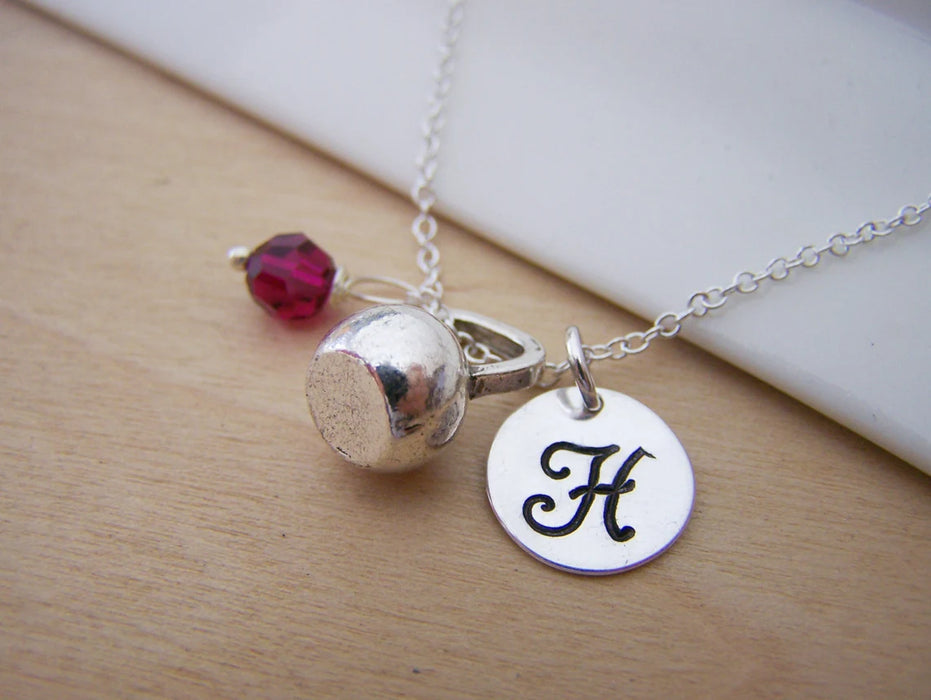 Kettlebell Necklace – Sterling Silver with Birthstone & Initial Charm